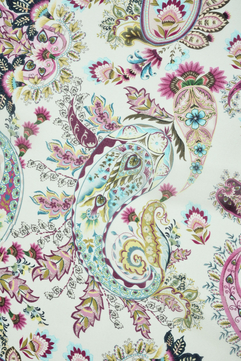 MuÅlin jedwabno-wiskozowy paisley kolorowy